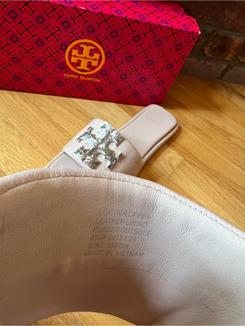 Tory Burch Shell Rose Pink Double T Crystal Deco Sport Slide Sandals - Picture 7 of 14